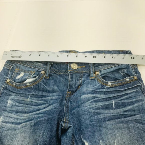 Almost Famous Women's Size 3 Distressed Denim Blue Jean Preowned Good Condition - Picture 8 of 12